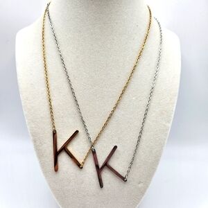 Gold and Silver Tone Large Sideways Initial K Necklace Set Stainless Steel
